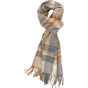 Men and Women  Grey Peach Plaid Winter Scarf Cashmer Soft Plum Feathers